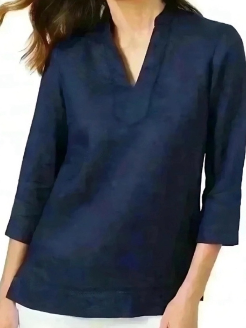 J. McLaughlin Faith Navy Linen Kaftan Blouse Top